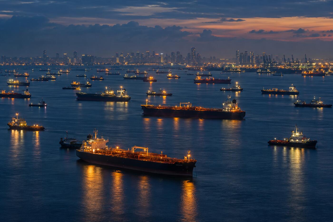 Ships at anchor off Singapore