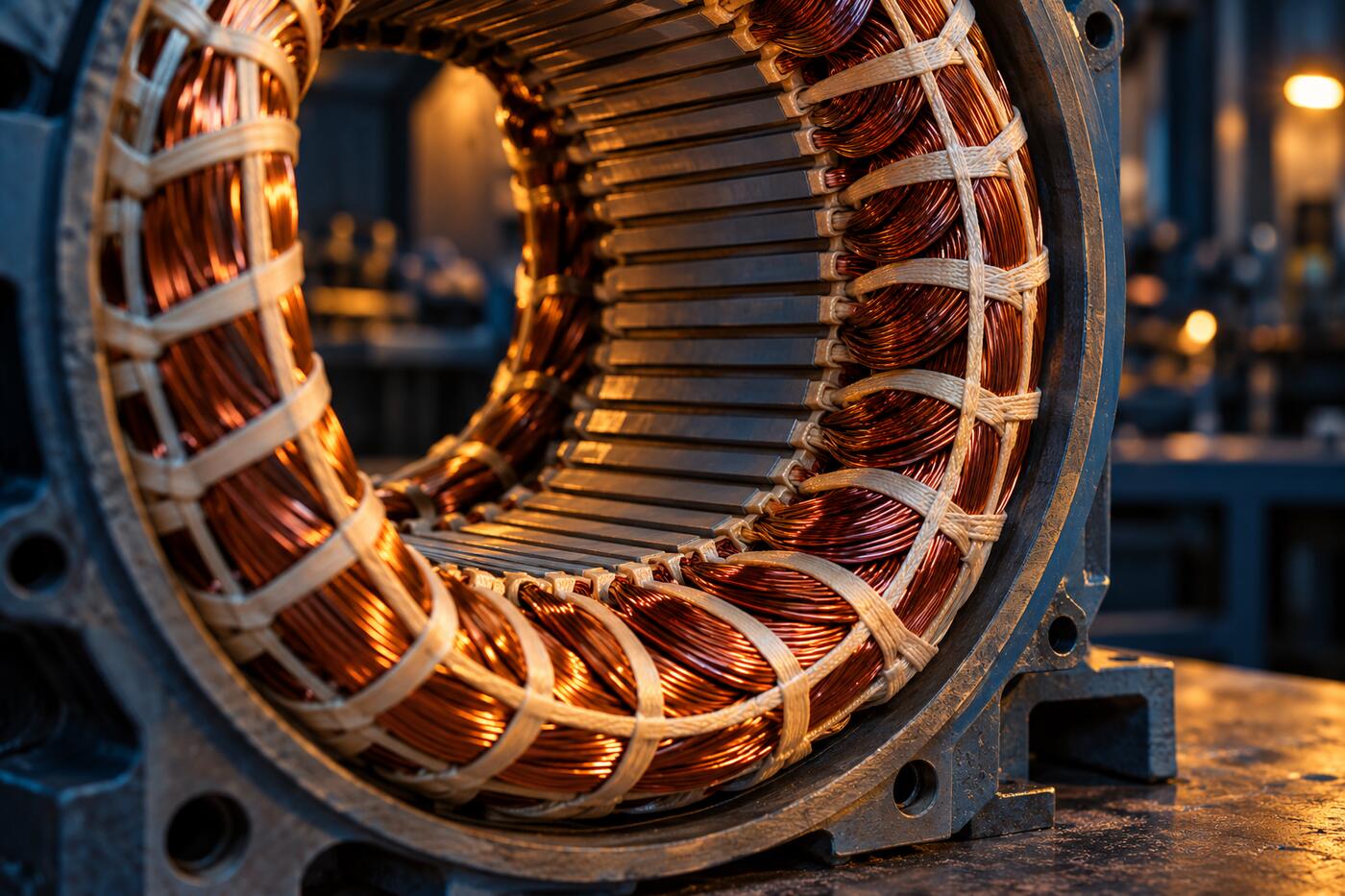 Copper windings inside an electric motor stator